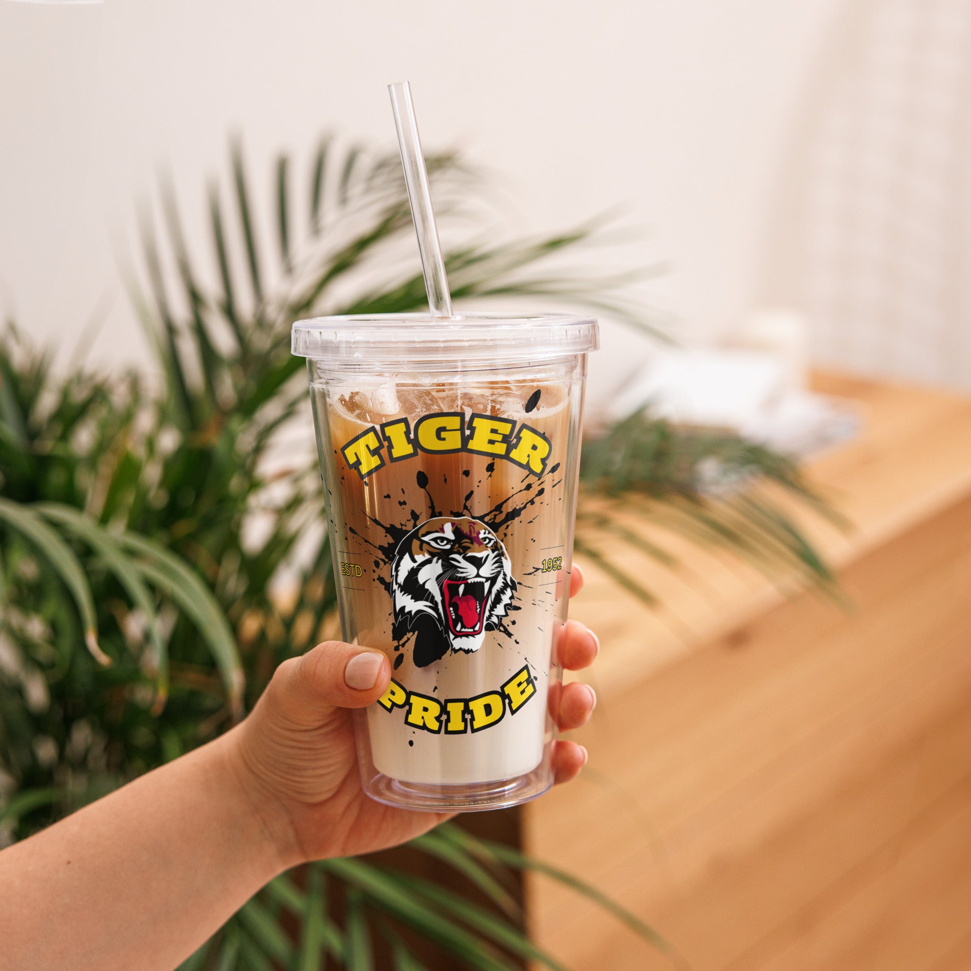 GMS Tiger Pride Clear plastic tumbler